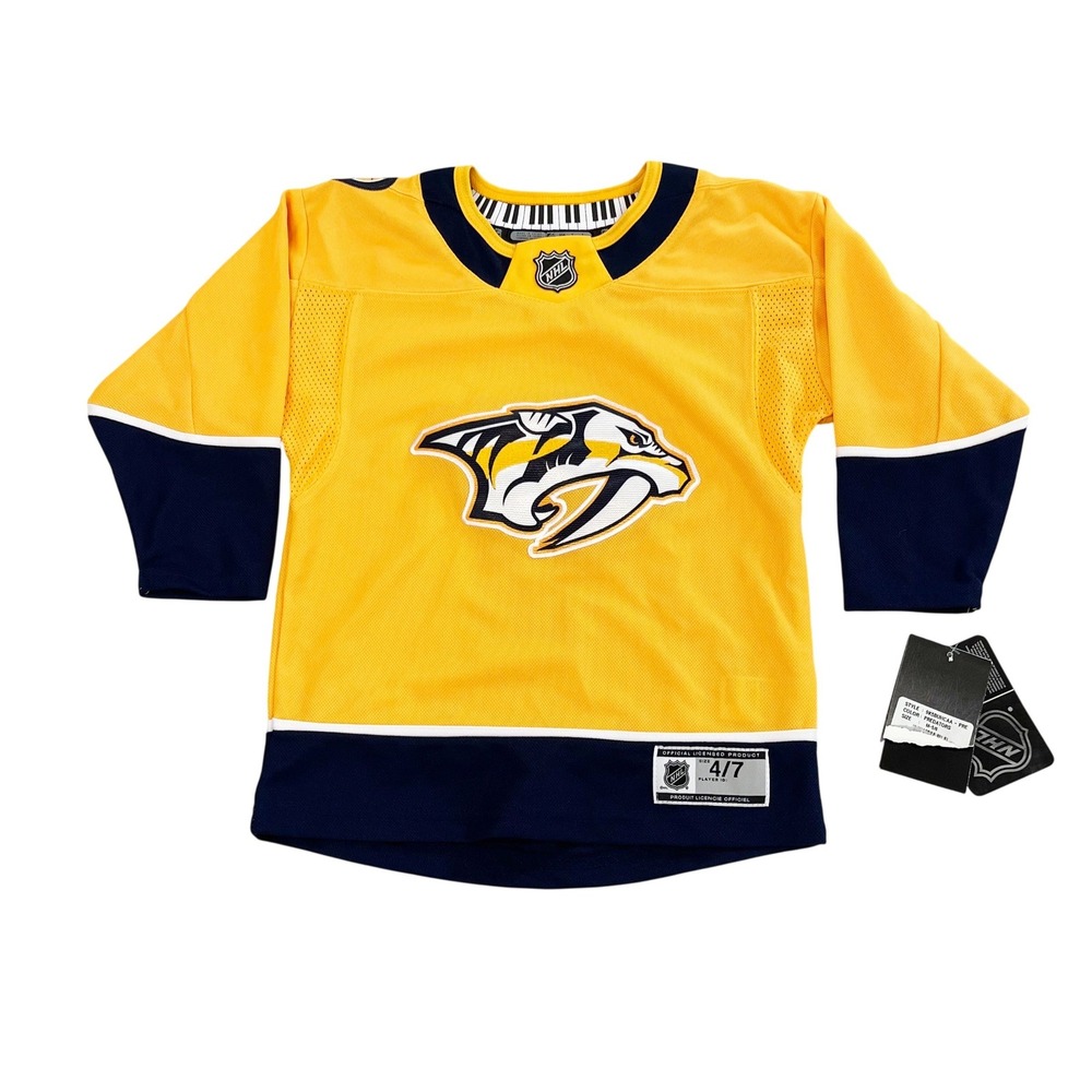 NEW NHL Nashville Predators Youth Jersey Yellow Navy Blue Size 4/7 Small Hockey